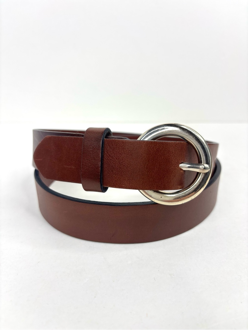 The Limited Italian Leather Chestnut Brown‎ Belt with Silver Round Buckle M/L